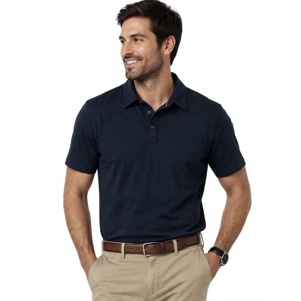 Duluth Trading Co Spillfighter Longtail T Polo Shirt M Navy Blue Cotton Mens